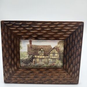 Vintage carved wood frame cottage cottagecore  4" x 5" free standing natural